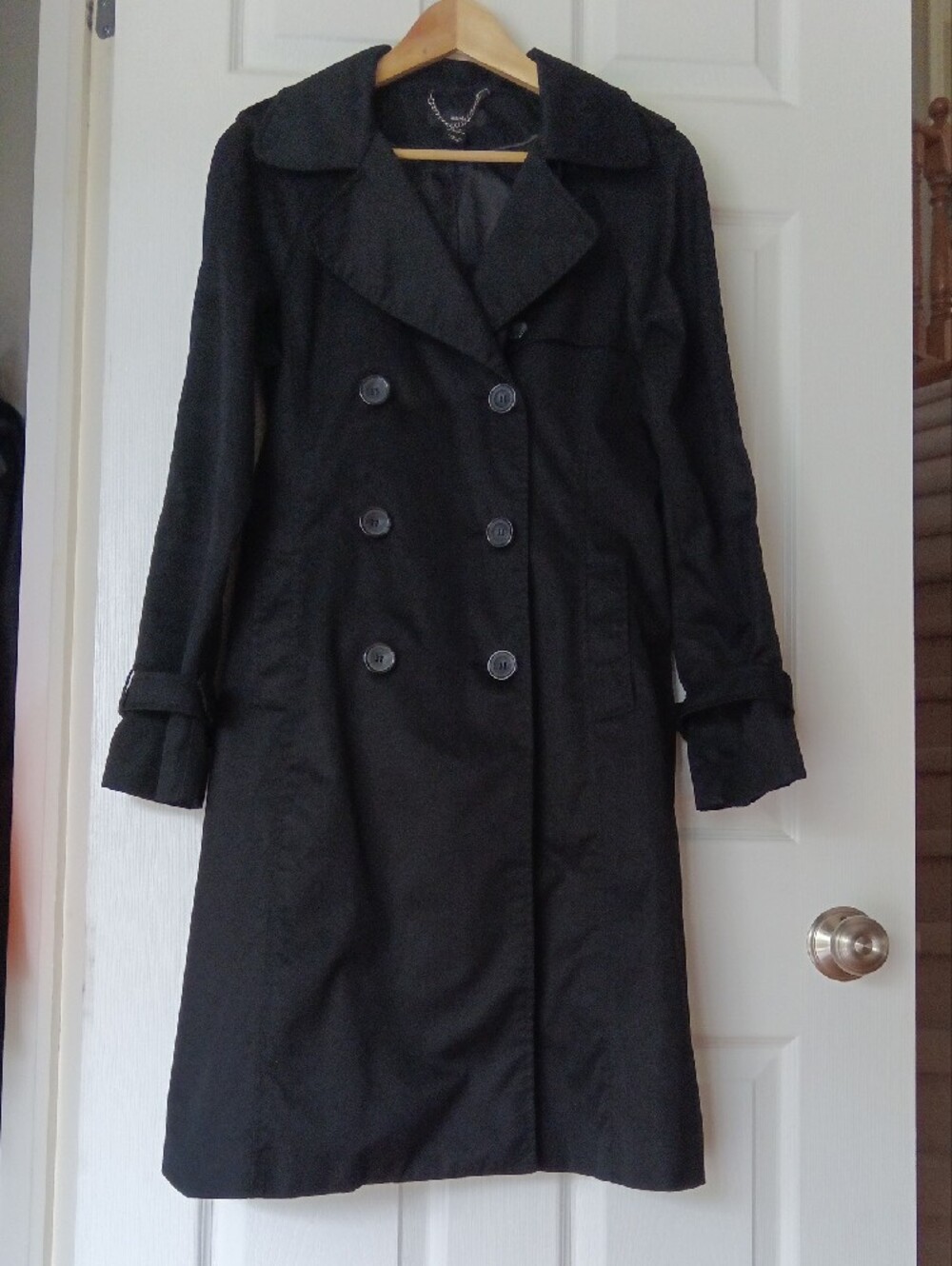 H&M Black Double-Breasted Trench Coat